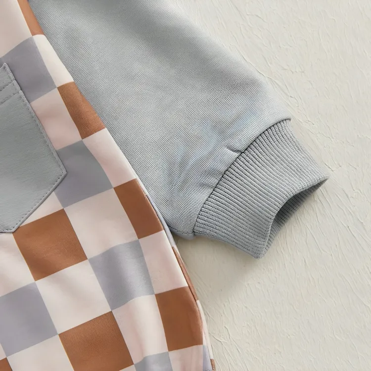 Long Sleeve Plaid Cotton Sweatshirt Bodysuit
