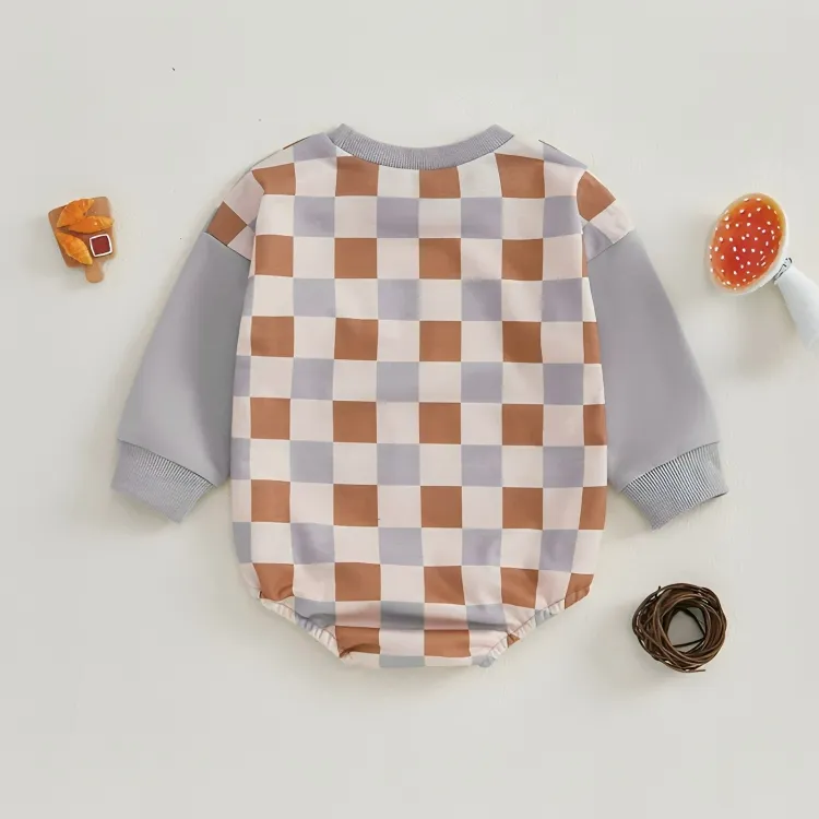 Long Sleeve Plaid Cotton Sweatshirt Bodysuit