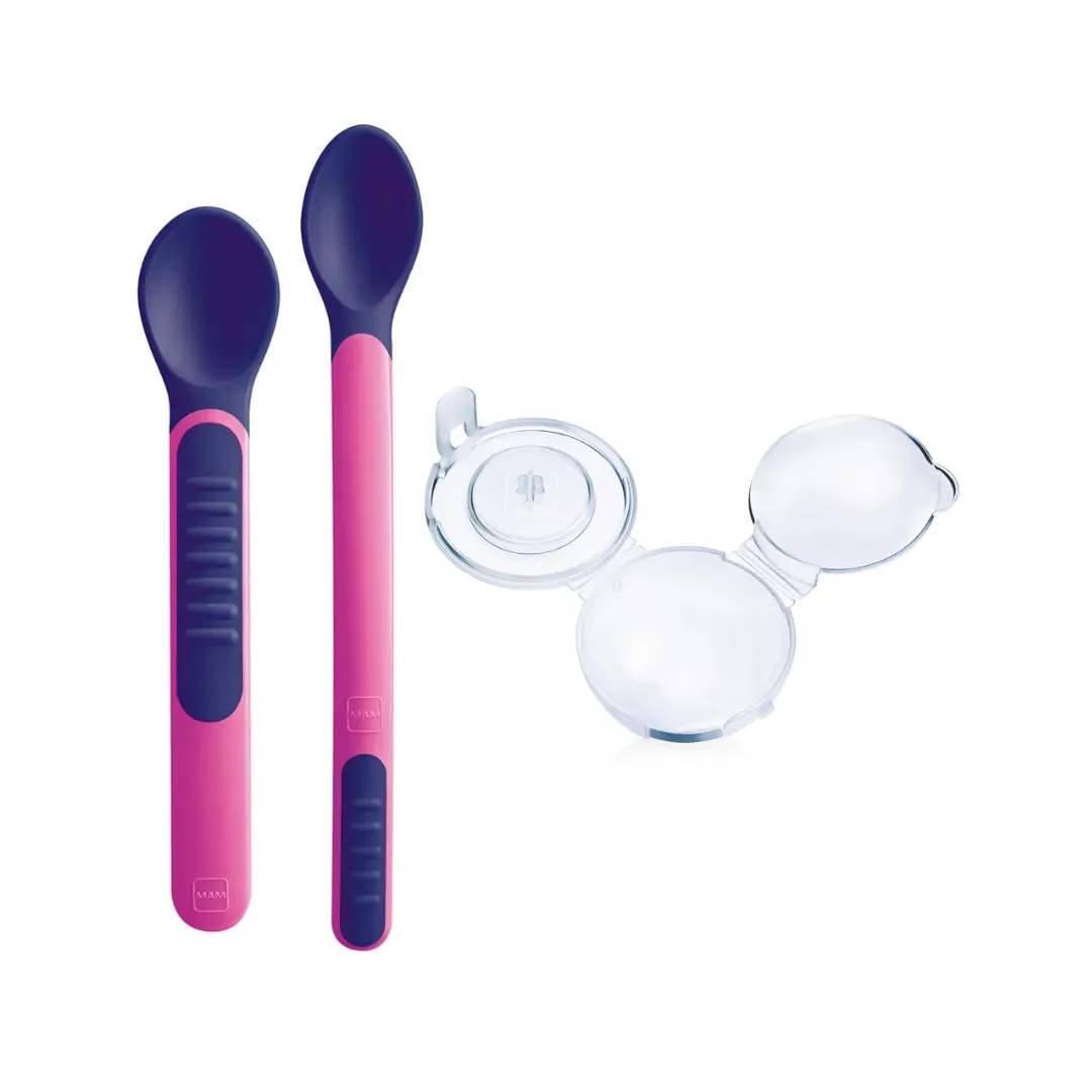 MAM Heat Sensitive Baby Feeding Spoons and Cover (6m )