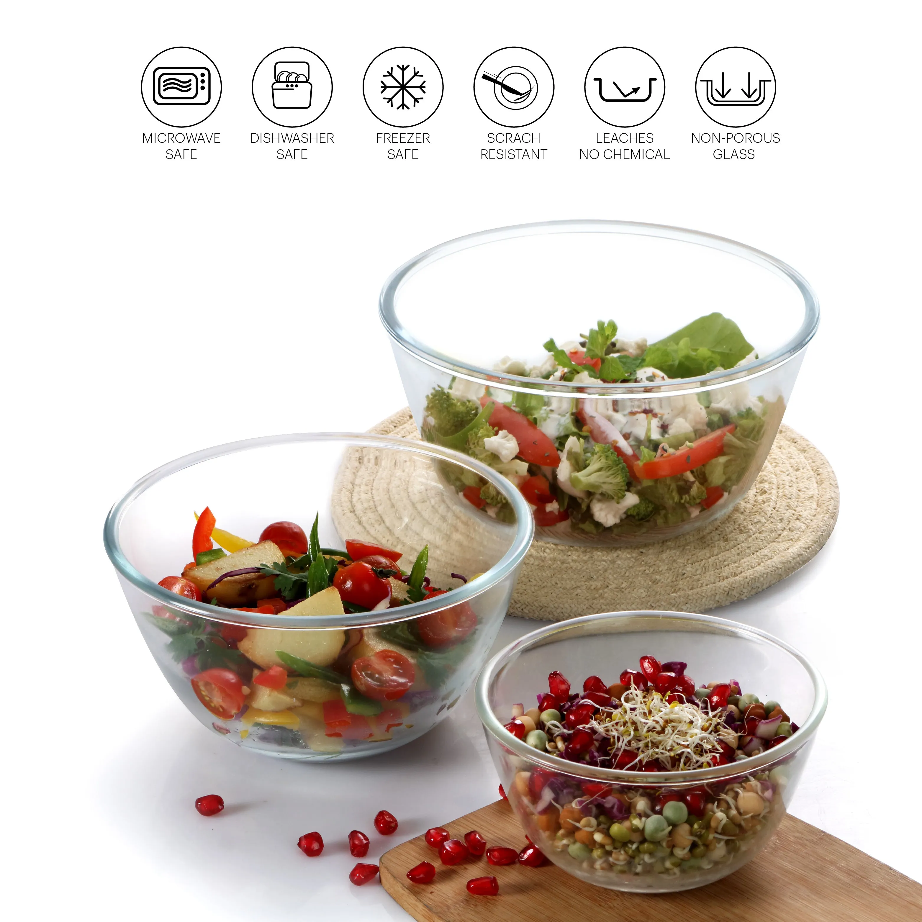 Ornella Glass Mixing Bowl Set, Set of 3