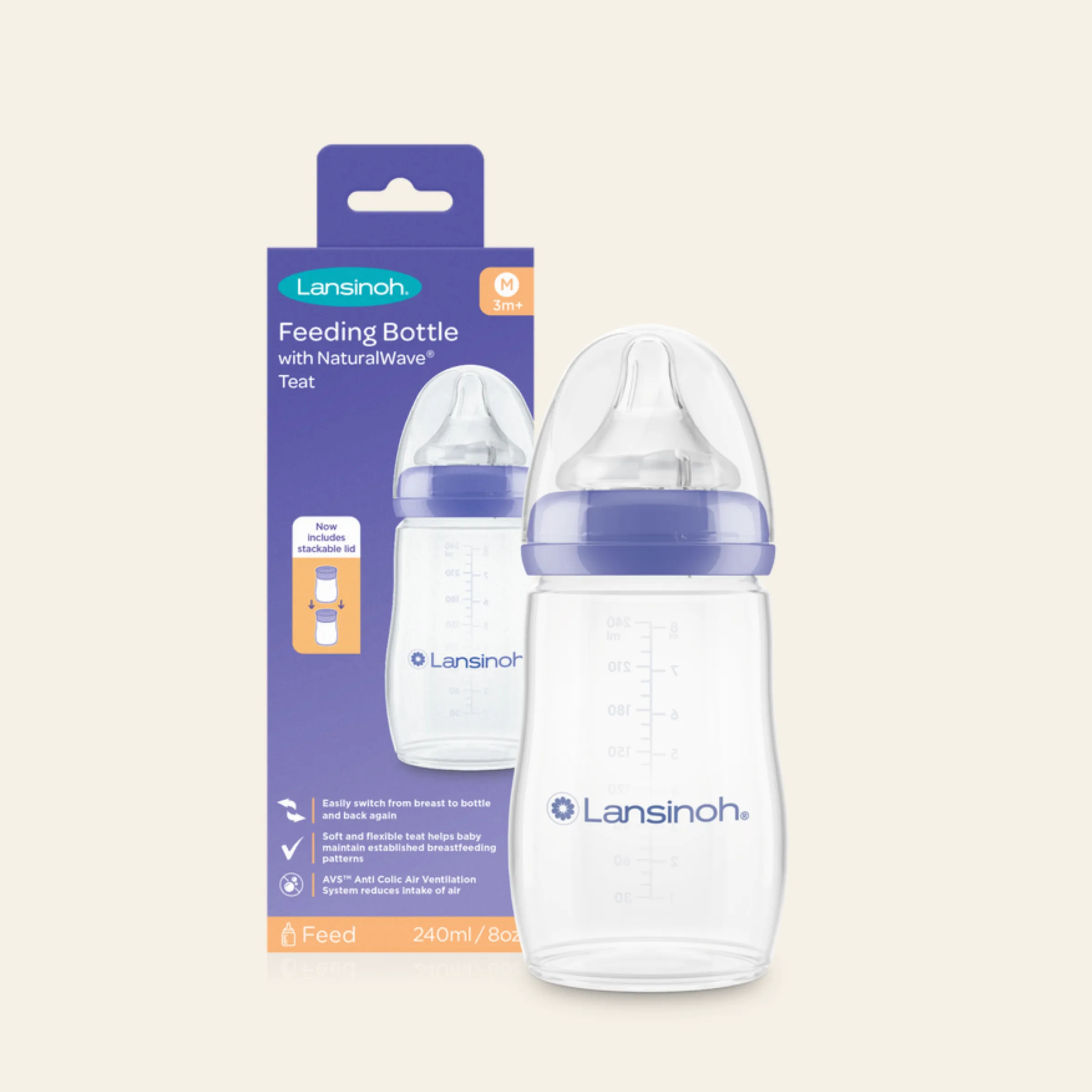 Pack of Baby Feeding Bottles 240ml with NaturalWave® Teat