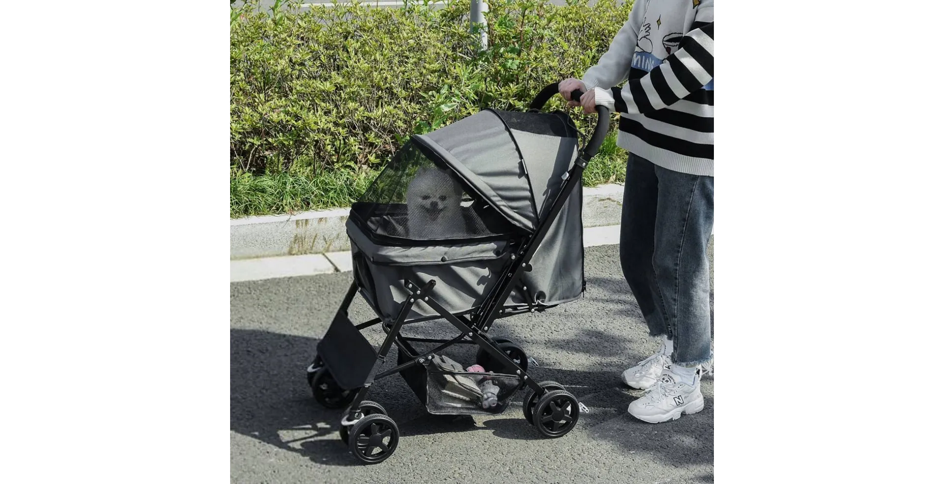 PawHut Pet Stroller Jogger with Reversible Handle and Safety Leash Grey