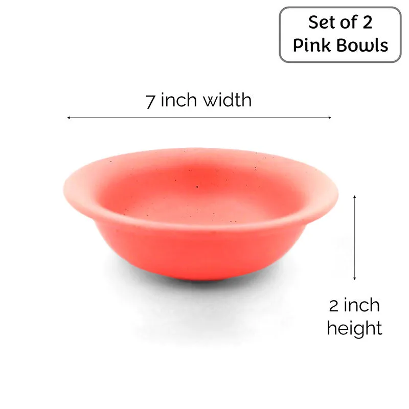 Pink Dotted Design Ceramic Bowls | 500ml | Set of 2