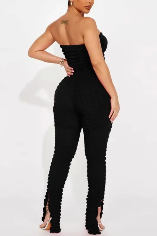 Popcorn Pattern Slit Ankle Jumpsuit