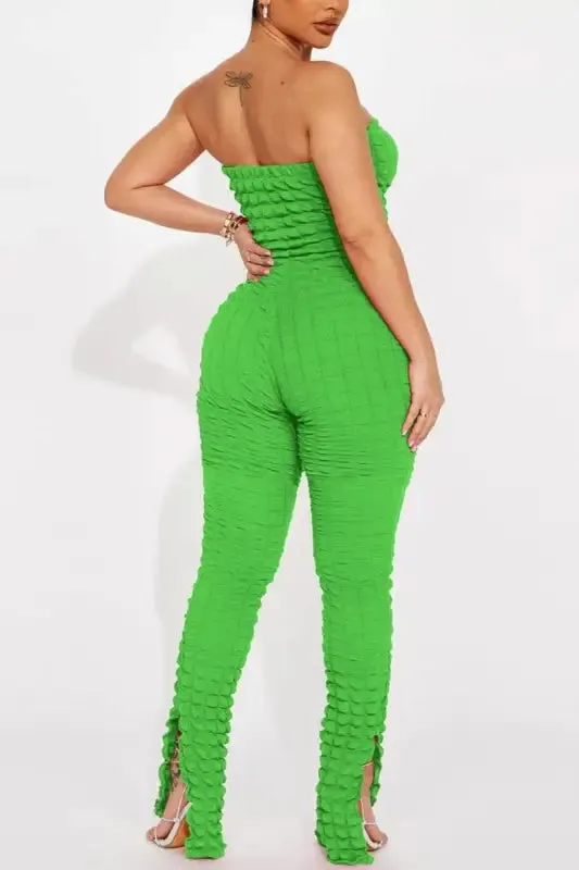 Popcorn Pattern Slit Ankle Jumpsuit