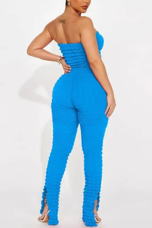 Popcorn Pattern Slit Ankle Jumpsuit