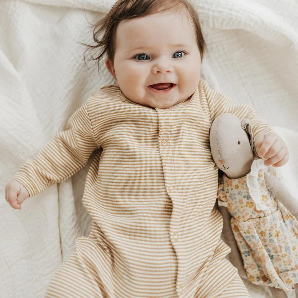 Ribbed Stripe Cotton Onepiece - Caramel Stripe