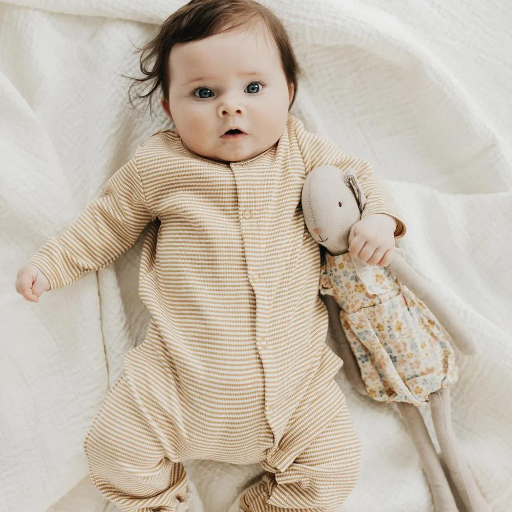 Ribbed Stripe Cotton Onepiece - Caramel Stripe