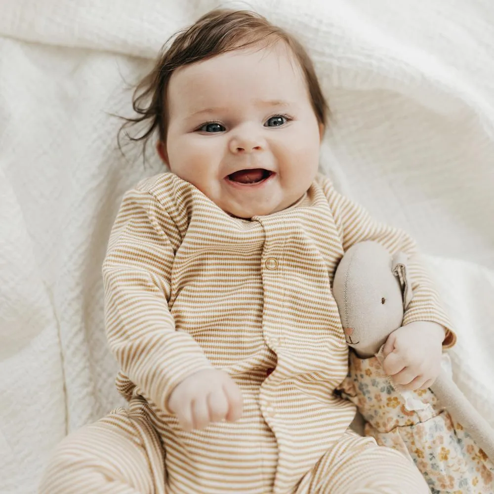 Ribbed Stripe Cotton Onepiece - Caramel Stripe