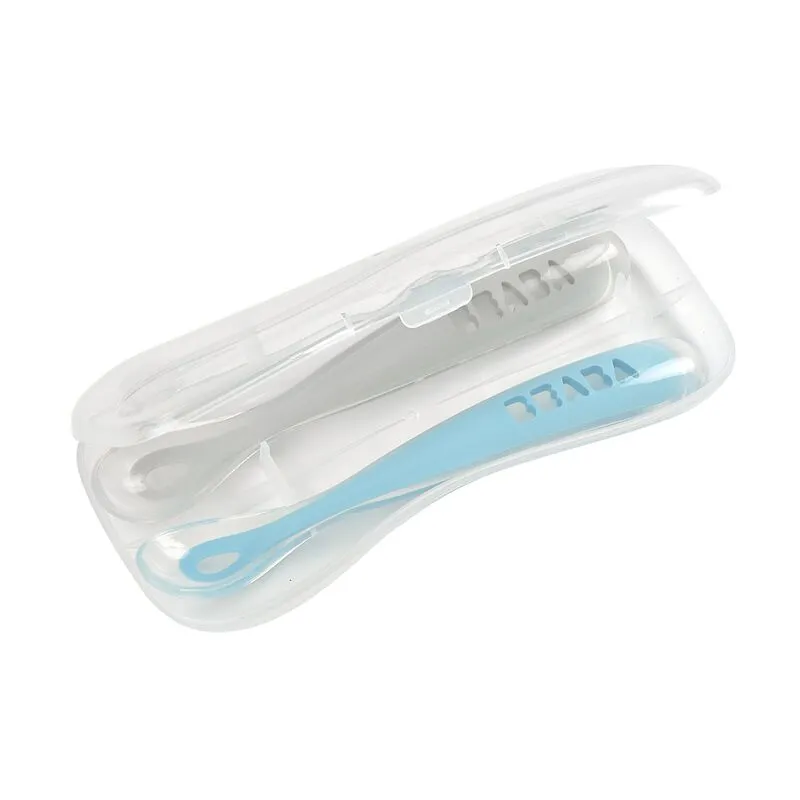 Set of 2 Easy-Grip 1st Stage Silicone Spoons-Windy Blue/ Light Mist