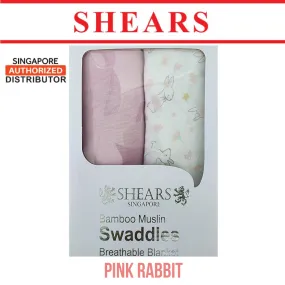 Shears Baby Swaddle Breathable Toddler Bamboo Muslin Blanket 2 PCS Pink Rabbit