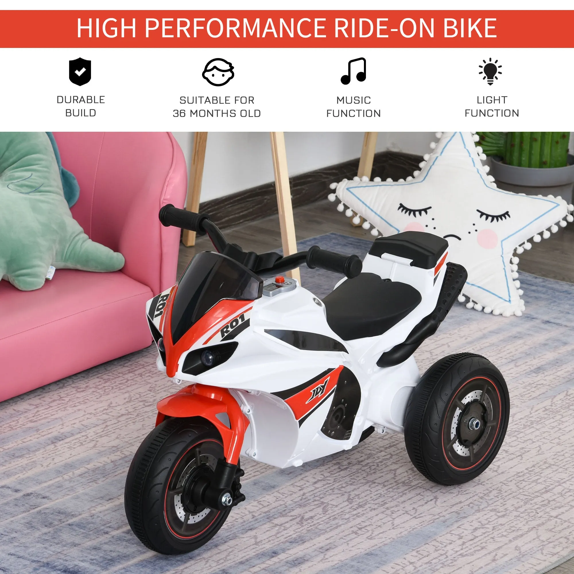 Toddlers 3-Wheel Plastic Motorcycle Push Walker Red/White