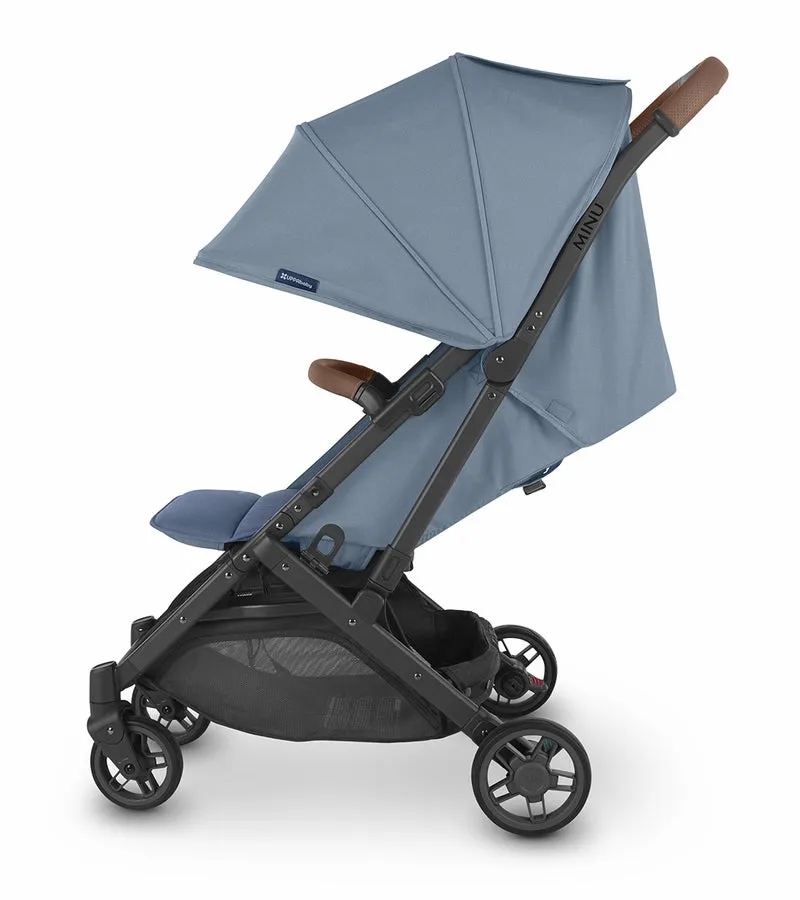 UPPAbaby Minu V2 Compact Stroller - Charlotte (Coastal Blue Melange / Carbon / Saddle Leather)