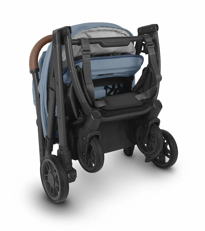 UPPAbaby Minu V2 Compact Stroller - Charlotte (Coastal Blue Melange / Carbon / Saddle Leather)