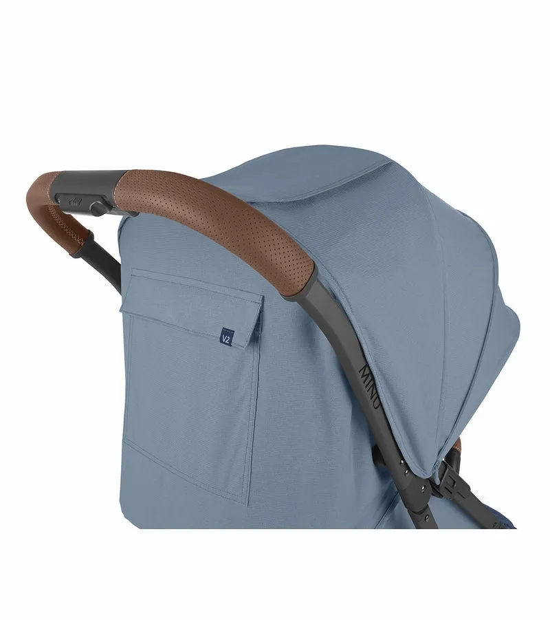 UPPAbaby Minu V2 Compact Stroller - Charlotte (Coastal Blue Melange / Carbon / Saddle Leather)