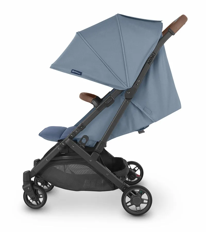 UPPAbaby Minu V2 Compact Stroller - Charlotte (Coastal Blue Melange / Carbon / Saddle Leather)