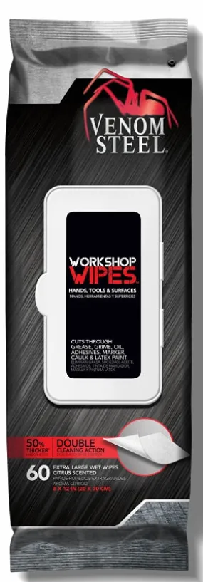 Venom Steel VENWP60 Workshop Wipe with Scrubbing Beads, 8 in L, 12 in W, Citrus :PK60: QUANTITY: 1