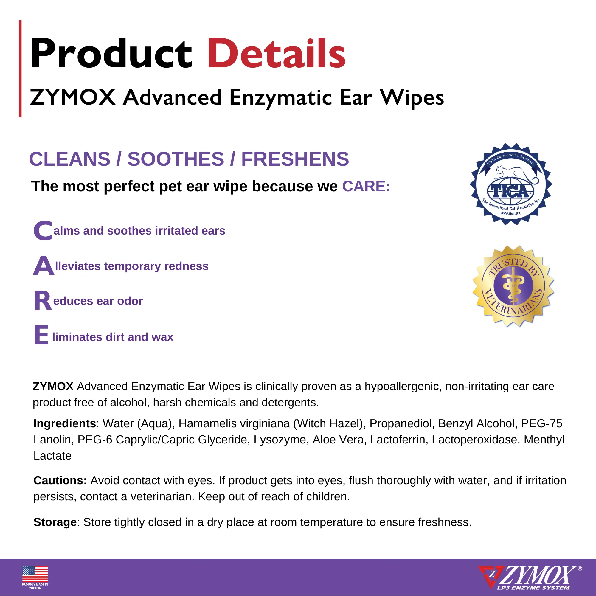 Zymox Advanced Enzymatic Ear Wipes (100 count)