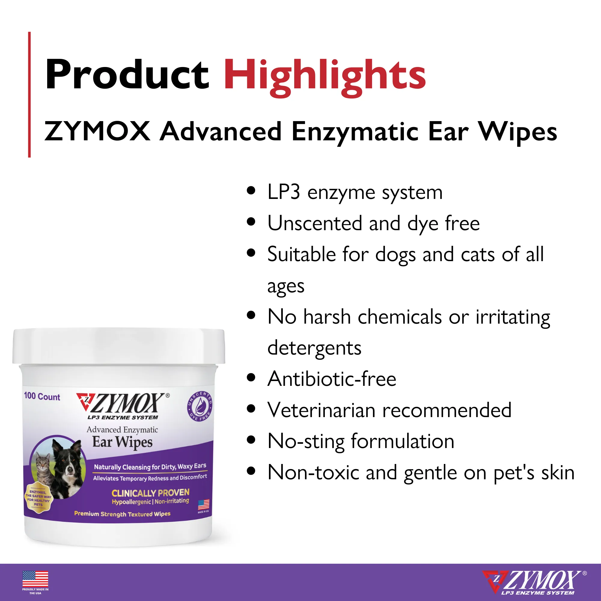 Zymox Advanced Enzymatic Ear Wipes (100 count)