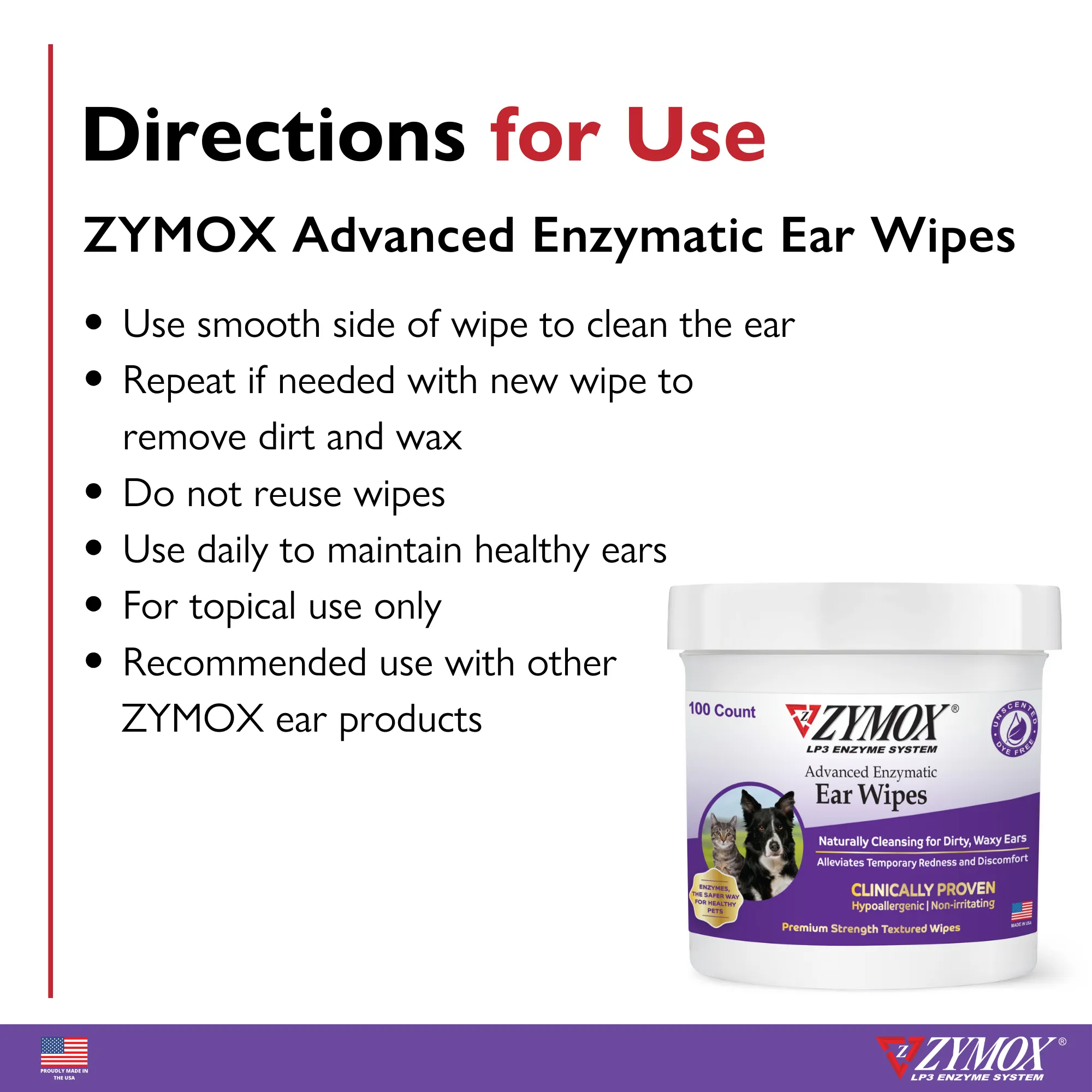 Zymox Advanced Enzymatic Ear Wipes (100 count)
